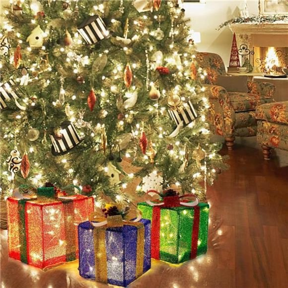 Set of 3 Christmas Lighted Pop Up Gift Boxes Decoration, Pre-lit 60 LED Light Up - Picture 7 of 7